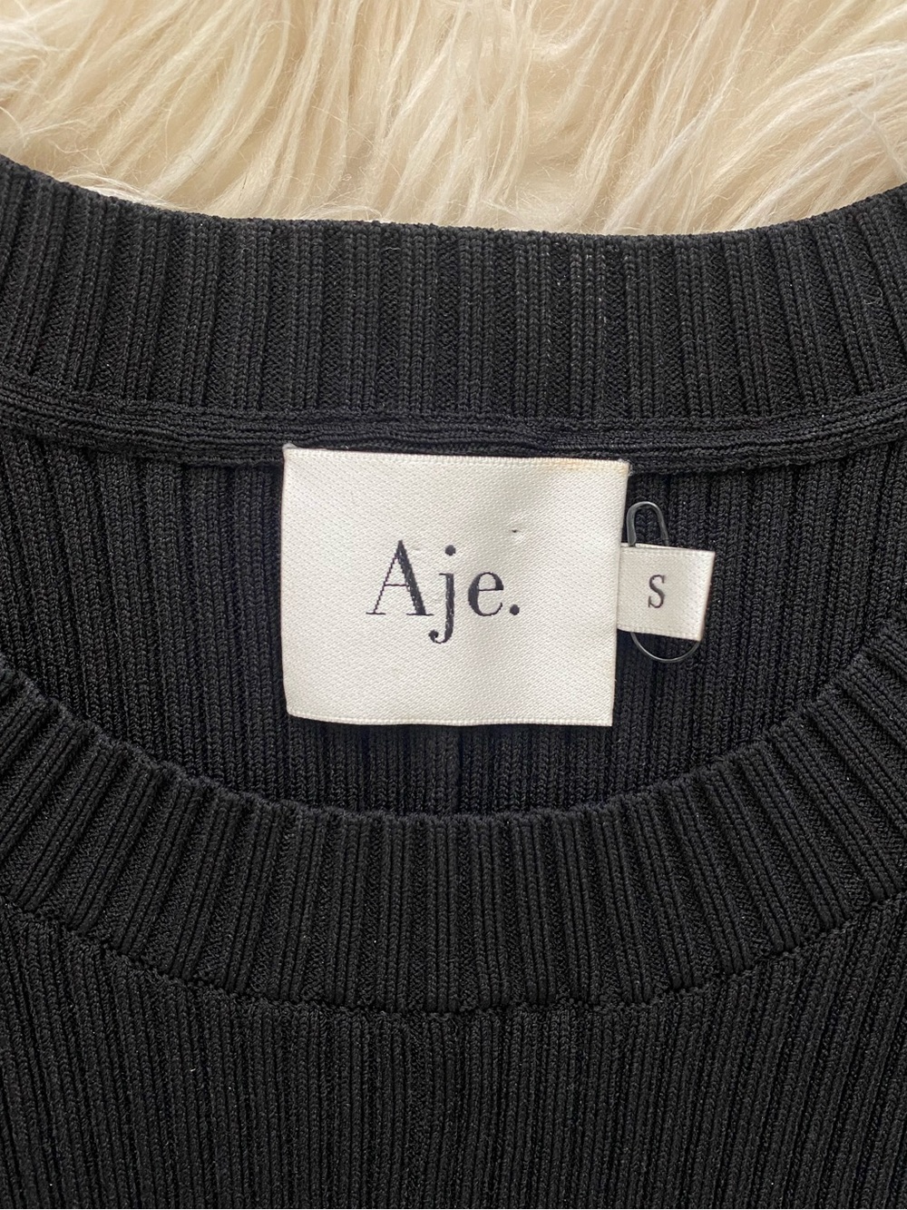 Aje Questa Puff Sleeve Mini Dress Black Ribbed Knit Little Black Dress US 4 - Picture 11 of 16